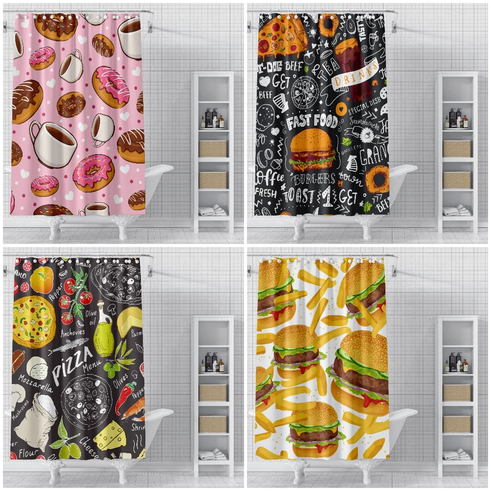 

Snack Hamburger Pattern Shower Curtains Bathroom Curtains Waterproof Polyester Bath Curtain With Hooks 180x180 cm