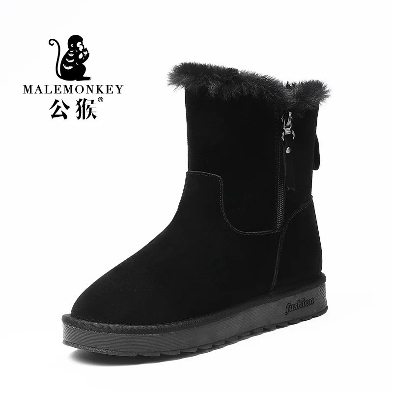 2019 г. модные женские зимние сапоги черного цвета утепленные трубы на среднем
