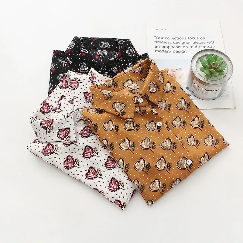 

Women Spring Summer Loose Wild Printing Chiffon Blouses Thin Long-sleeved Blouse Women's Clothing