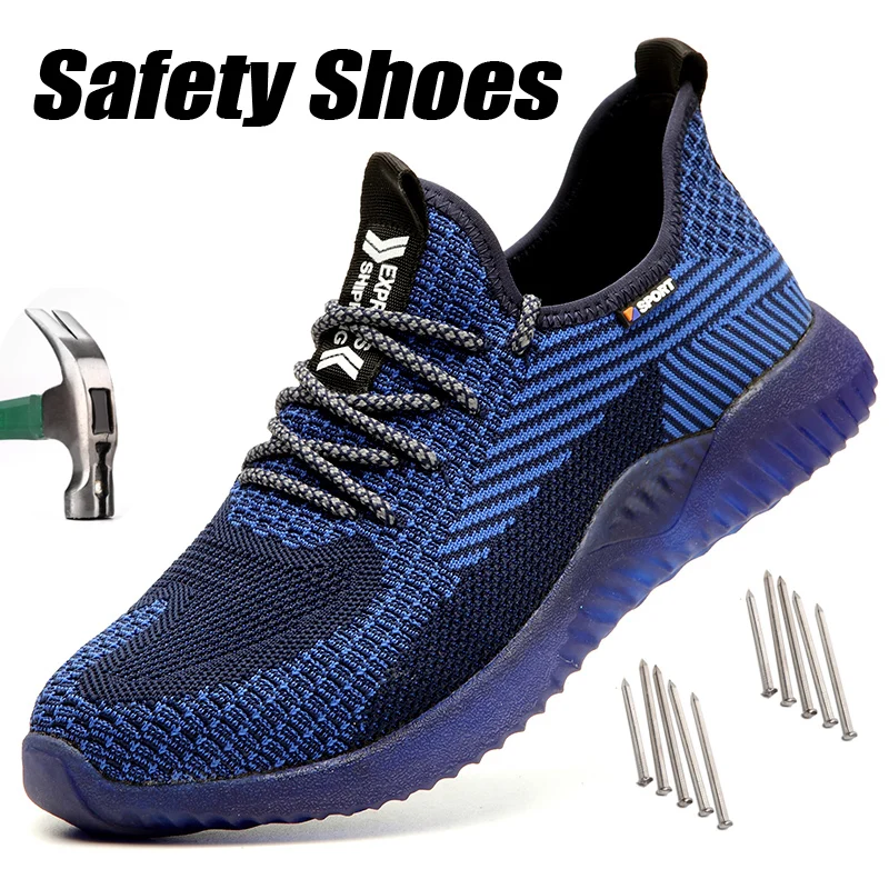 Безопасные рабочие ботинки для мужчин стальной носок противоударные вязаные