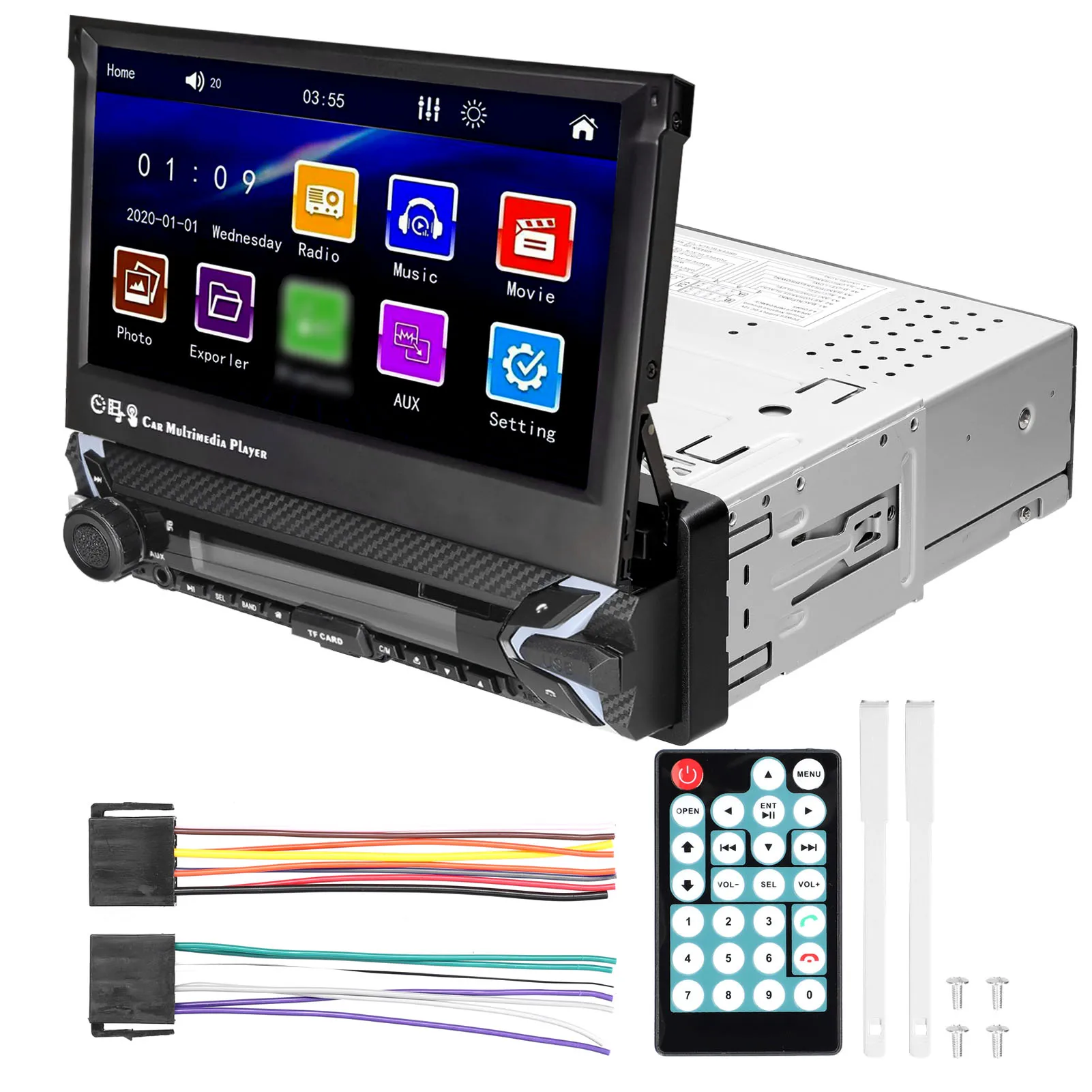 

7-дюймовый однодиновый автомобильный стерео с автоматическим телескопическим сенсорным экраном, FM-радио BT MP5 плеер с поддержкой TF/UBS/AUX-IN моб...