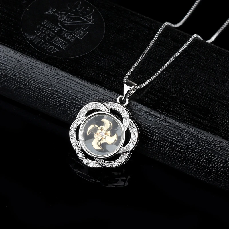 

New Arrival Rotatable Windmill Flower Pendant Necklace AAA Cubic Zirconia Pave Gold Silver Color Crystal Necklace Jewelry Women