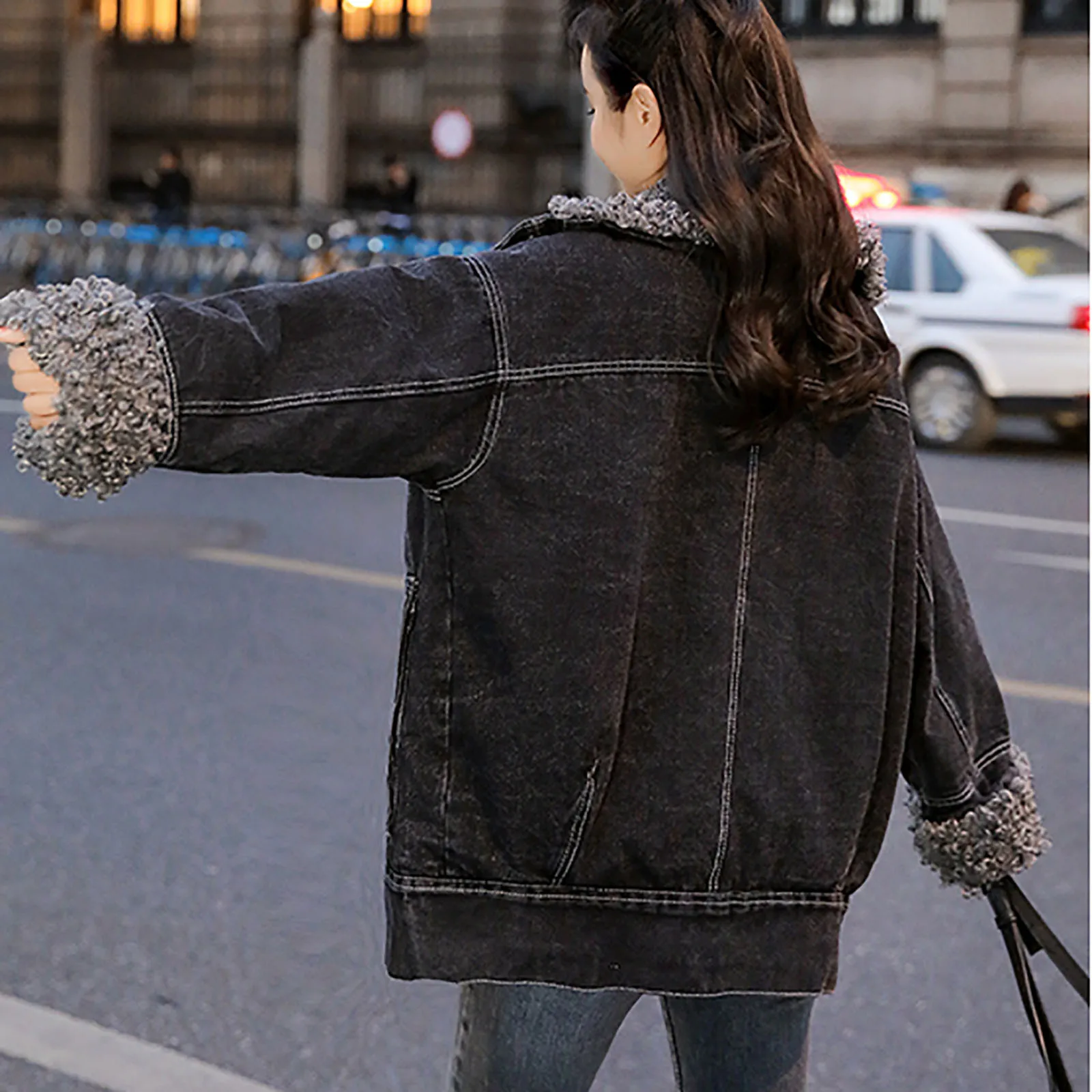 

Autumn Winter Warm Oversized Coat Women Casual Loose Plus Velvet Sweater Wool Roll Tooling Thick Denim Harajuku Jacket Coat