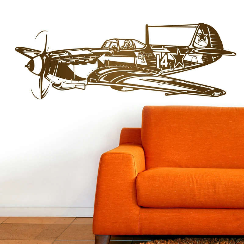 

Large Shturmovik Soviet Hunting Plane Wall Sticker Kids Room Bedroom Military Weapon Aircraft Biplane Wall Decal Nursery Vinyl