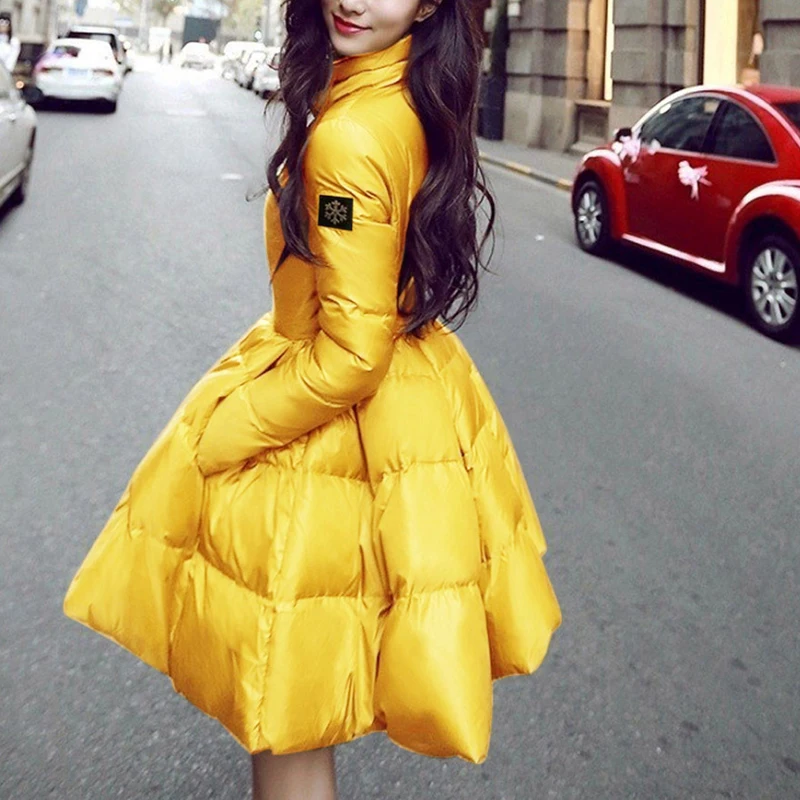 

Winter Down Jacket Women Warm Thick Bright Glossy Big Swing Coat Abrigos Mujer Invierno Manteau Femme Hiver Dames Winterjas