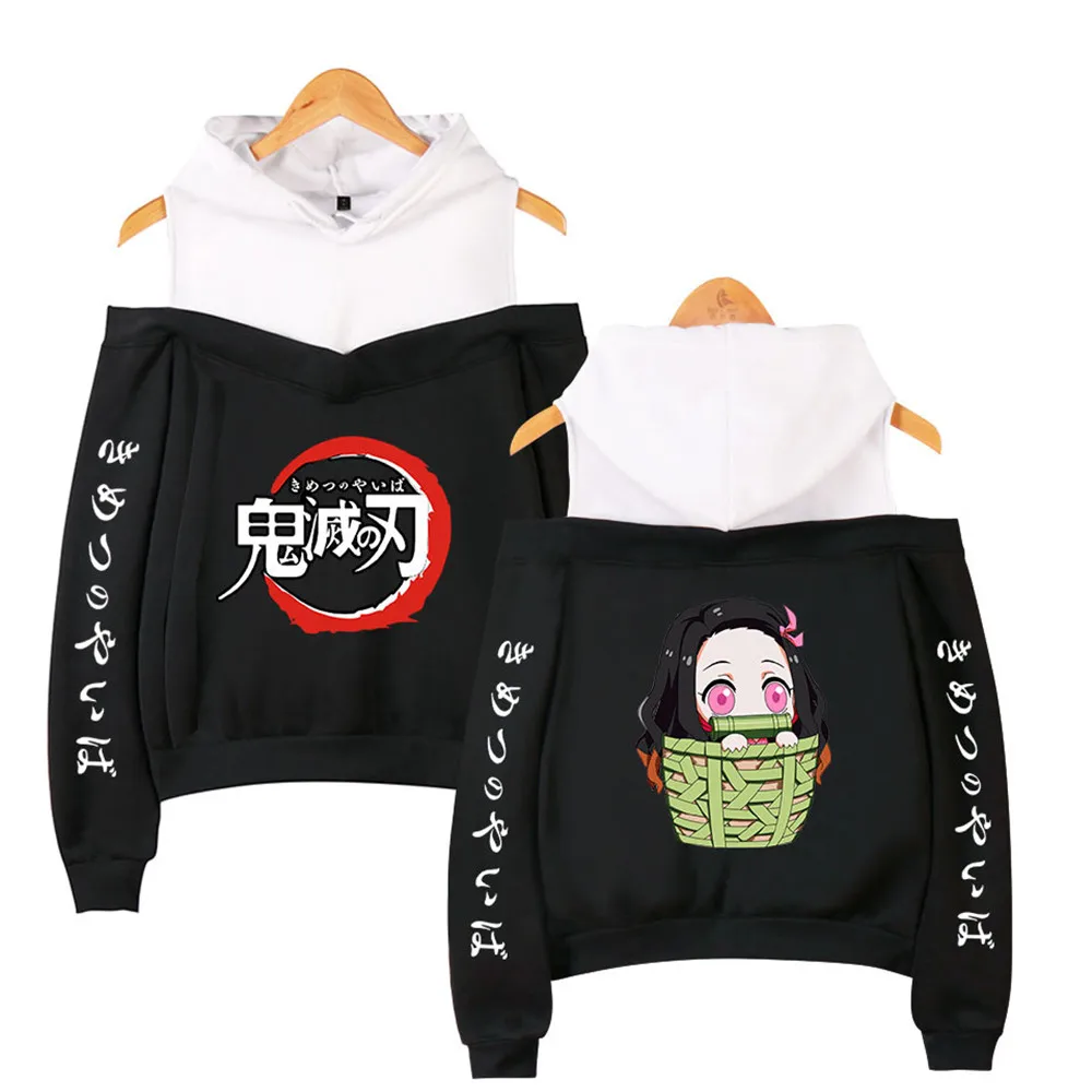 

Casual and comfortable demon killer printed off-shoulder pullover girl street hoodie summer comfortable sweatshirt sportswear