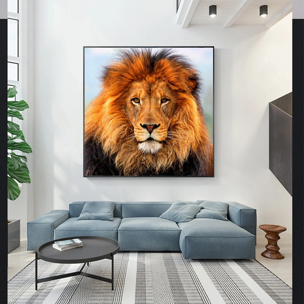 

Animals Painting Lion Poster Black and White Wall Art Canvas Prints Wall Pictures for Living Room Decoration Lions Head Nordic