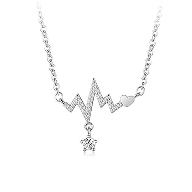 

Korean Style Electrocardiogram Pendant Necklace Inlay Shine Small Zircon Fashion Minimalsit Women Wedding Engagement Jewellry