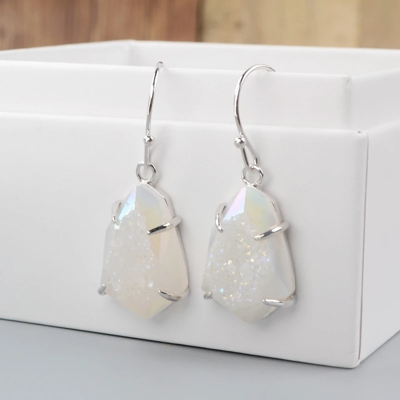 silver-white Натуральные Агаты, висячие серьги, титановые серьги-крючки, ограненные драгоценные камни, серебрение, для девочек, ежедневные серьги, Прямая поставка - Окраска металла: silver-white