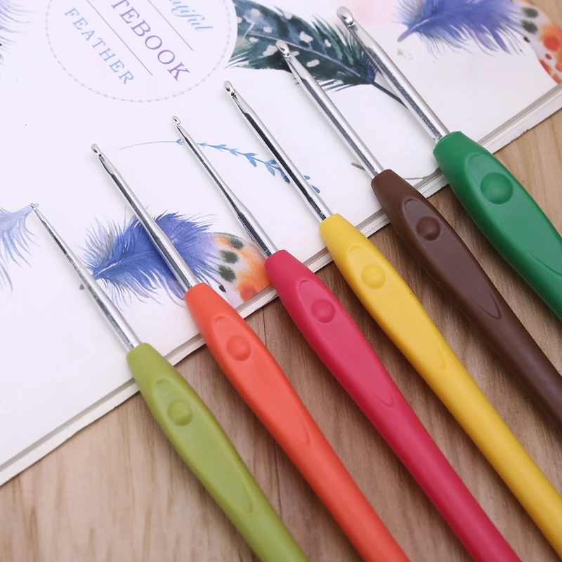 

6pcs Metal Crochet Hook TPR Handle Knitting Needles Sweater Yarn Weave Tool DIY 87HA