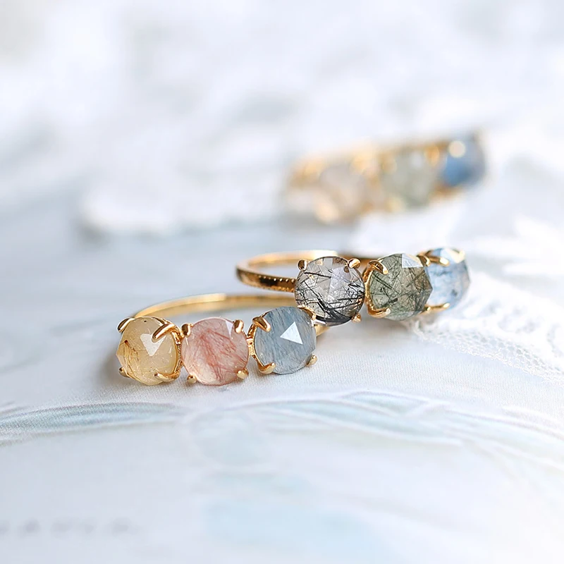 

Simple Retro Rose Cut Quartz Rutilated Ring Solid sv925 Minimalist Gold Plated Jewelry Unique Gem Engagement Rings Wedding Gift