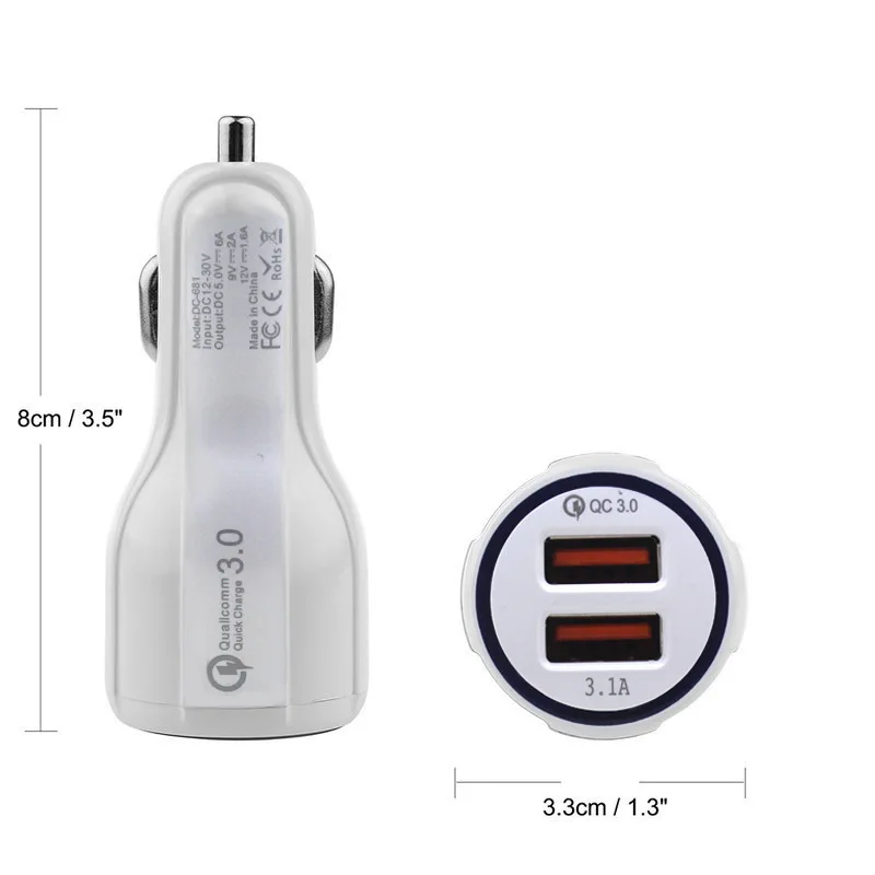 Hotest Car Charger Dual Port QC3.0 Fast Charge 39W USB 6A For Mobile Tablets Dropshipping | Мобильные телефоны и