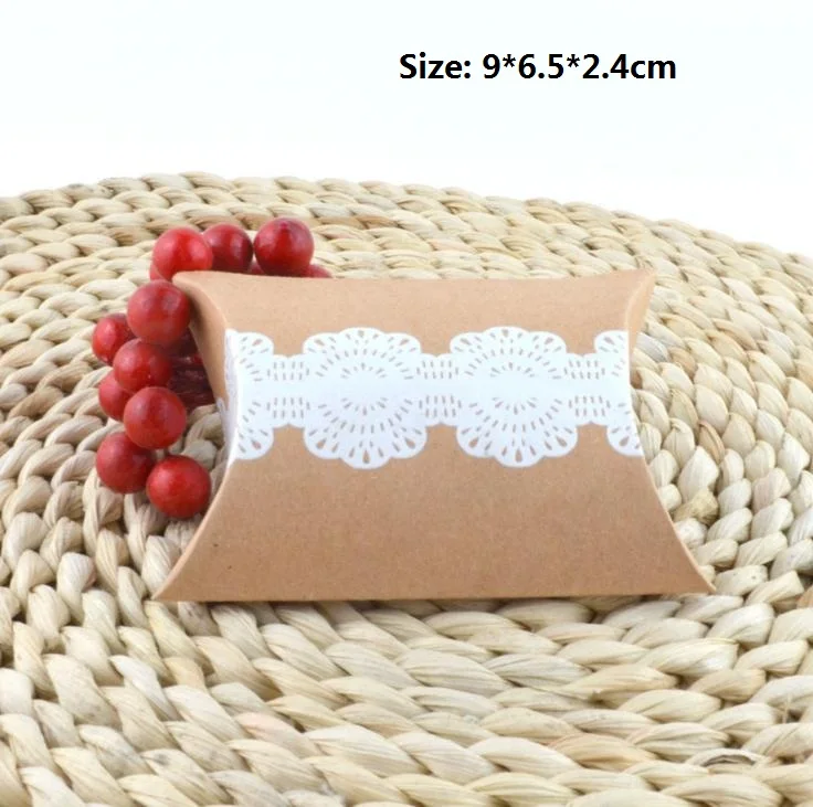 5 шт. Подарочная коробка для конфет в форме подушки с кружевом и веревкой сумка