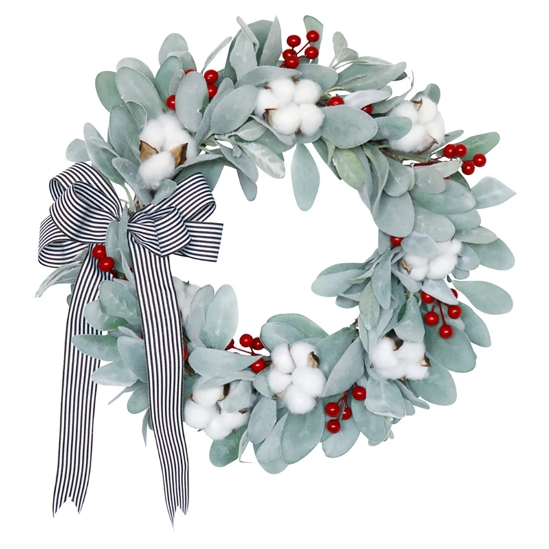 

Artificial Cotton Wreath For Front Door Wall Window Fireplace Farmhouse Home Christmas Halloween Decoration