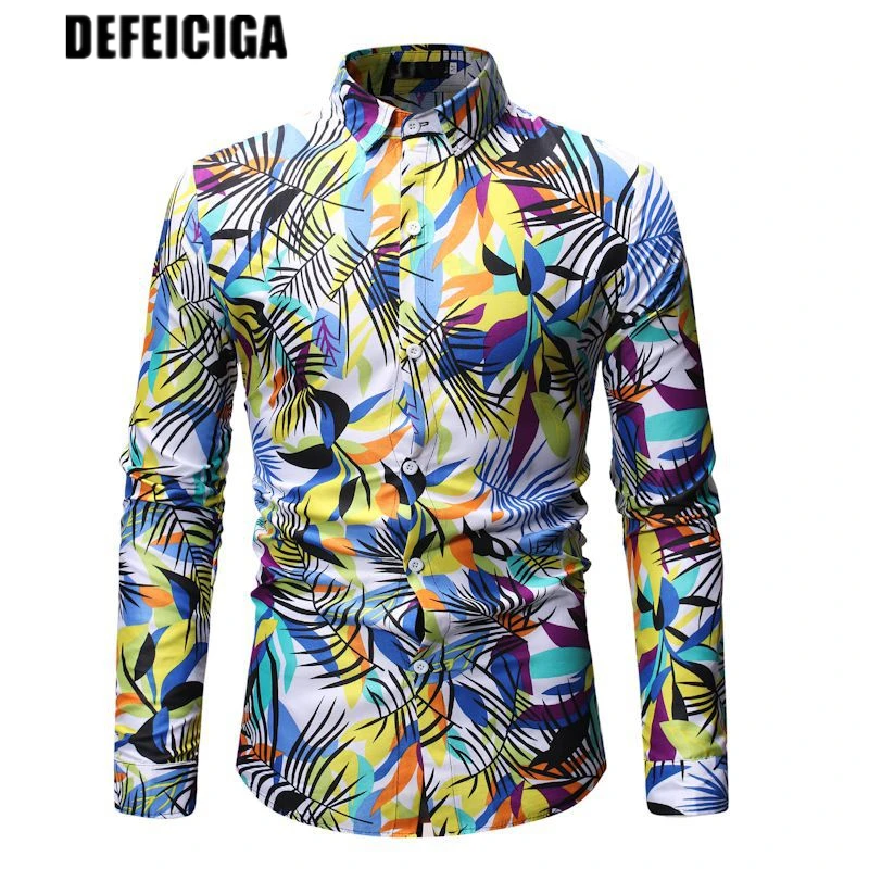 Мужская летняя рубашка с длинным рукавом Повседневная Гавайская классическая