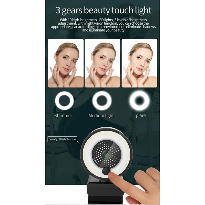 

USB Webcam 1944P 30Fps HD Computer Camera 5MP with Mic and Fill Light for Windows XP / VISTA / Win8 / Win10/Mac OSX