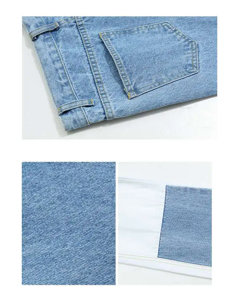 2020 Blue White Spliced Jeans Men's Fashion Baggy Jeans Autumn Straight Pantalettes Hip Hop Jeans Vintage Jeans Mens Loose Jeans