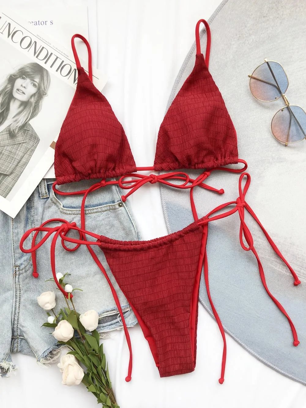 

New 2021Embroidery Brazilian Bikini Women Swimwear Female Swimsuit Thong Bikini set Bather Halter Bathing Suit Swim Lady