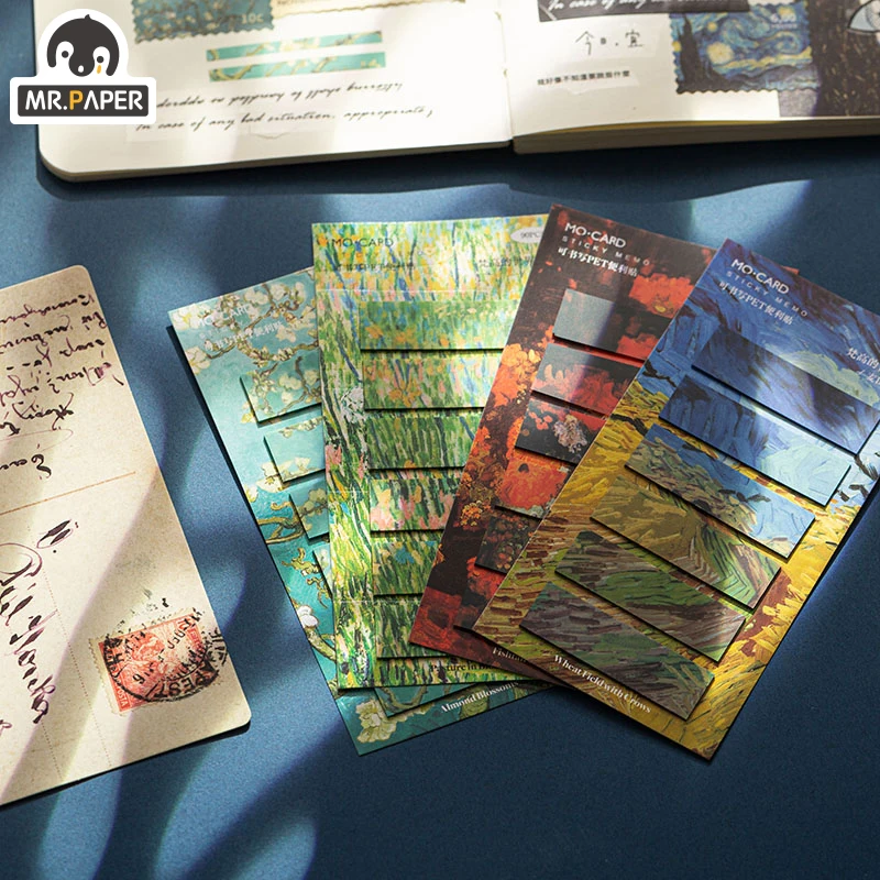 Mr Paper, 100 шт./лот, 8 домашних животных, Липкие заметки, серия Van Gogh World, блокнот, Липкие заметки, школьный обучающий дневник, самоклеющиеся, Не липкие - изображение