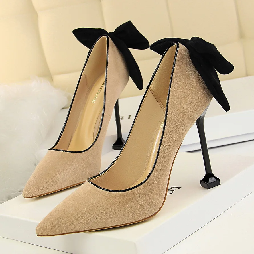 

Fashion Pointed Toe Thin High Heels Women Pump Flock Leather Female Shoes Woman Pump Wedding Party Shoes Work Pump
