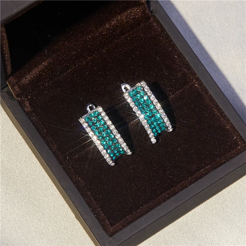 

Fashion classic exquisite popular full inlaid green zircon women geometric earrings Valentine's day gift jewelry wholesale