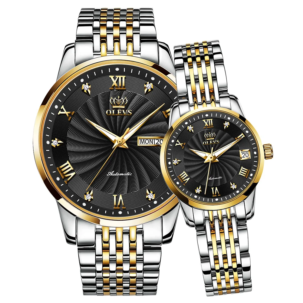 

Oelvs Brand Luxury Automatic Mechanical Watch Stainless Steel Waterproof Clock Ralegio Men's Couple Gift