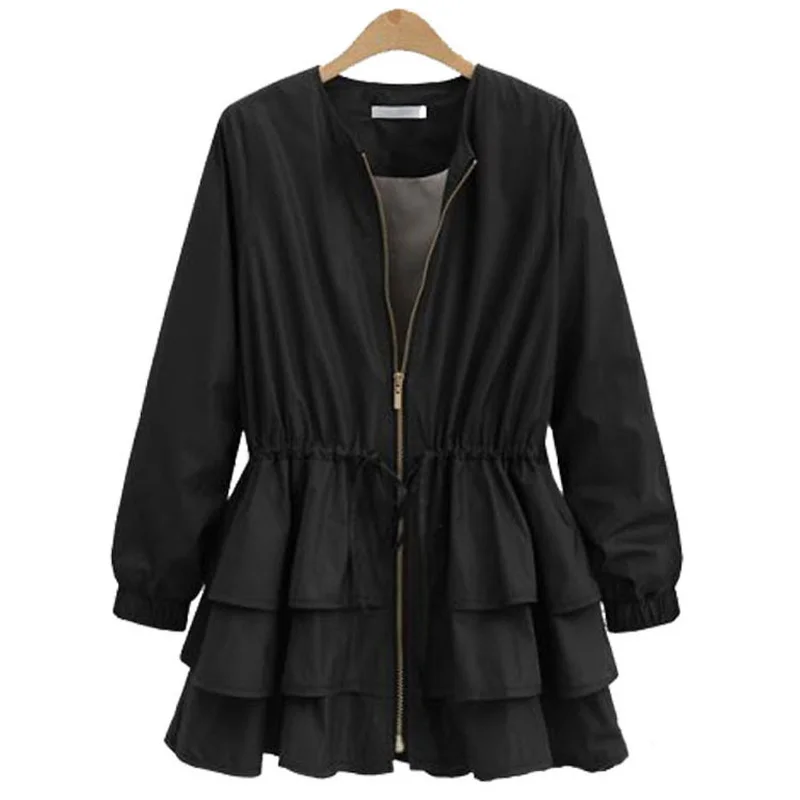 

New Women Autumn Spring Casual Slim Fashion Ruffle Jackethooded Tops Long Sleeve Street Beat Outerwear Coat Ladies Solid Hoodie