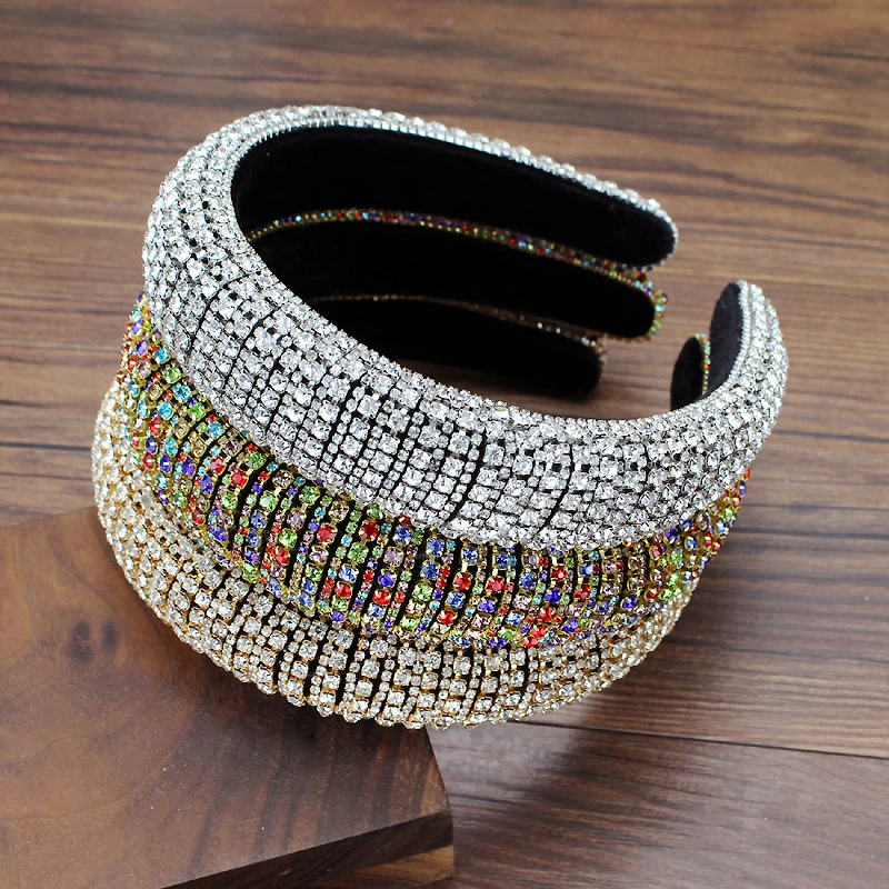 

Handmade Padded Wedding Headdress Full Crystal Baroque Tiara Headband Luxury Diamante Hairband For Women Bridal Hair Accessories