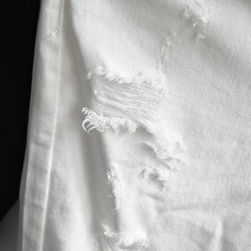 Brand Vintage Mens Summer Denim Shorts Black White Classic Trousers Big Hole Cotton Knee Length Jeans Free Shipping | Мужская одежда