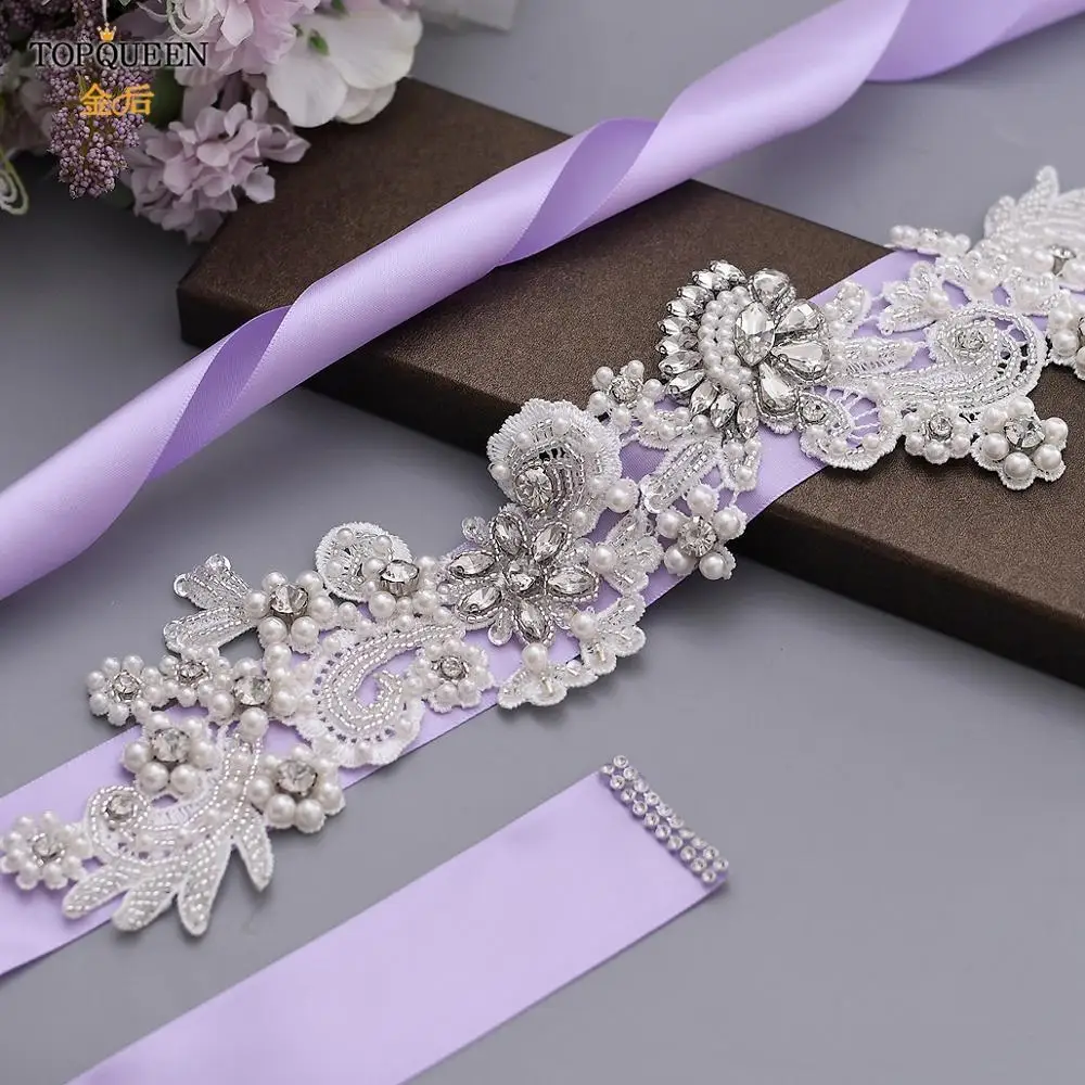 

TOPQUEEN S157 Pearl Bridal Belts and Sashes Formal Dresses for Women Rhinestones on a Ribbon Wedding Dress 2019 Champagne Belt