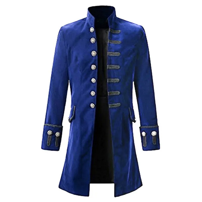 Royal blue0 Oeak, мужская мода, готический стиль, стимпанк, цветное платье, пальто, новинка, Мужские приталенные, Ретро стиль, вечерние, с длинным рукавом, со стоячим воротником, блейзер - Цвет: Royal blue0
