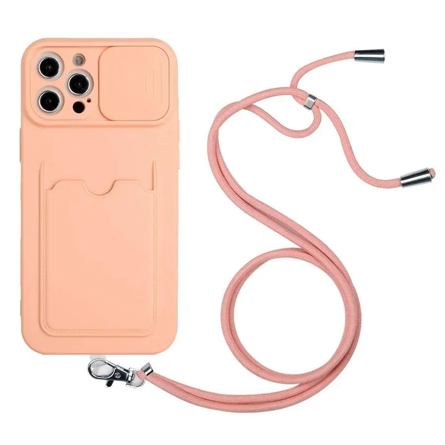 

Lanyard Necklace Cord Card Pocket Cover Slide Camera Lens Protection Phone Case for iPhone 13 12 11 Pro XS Max XR X 7 8 Plus SE