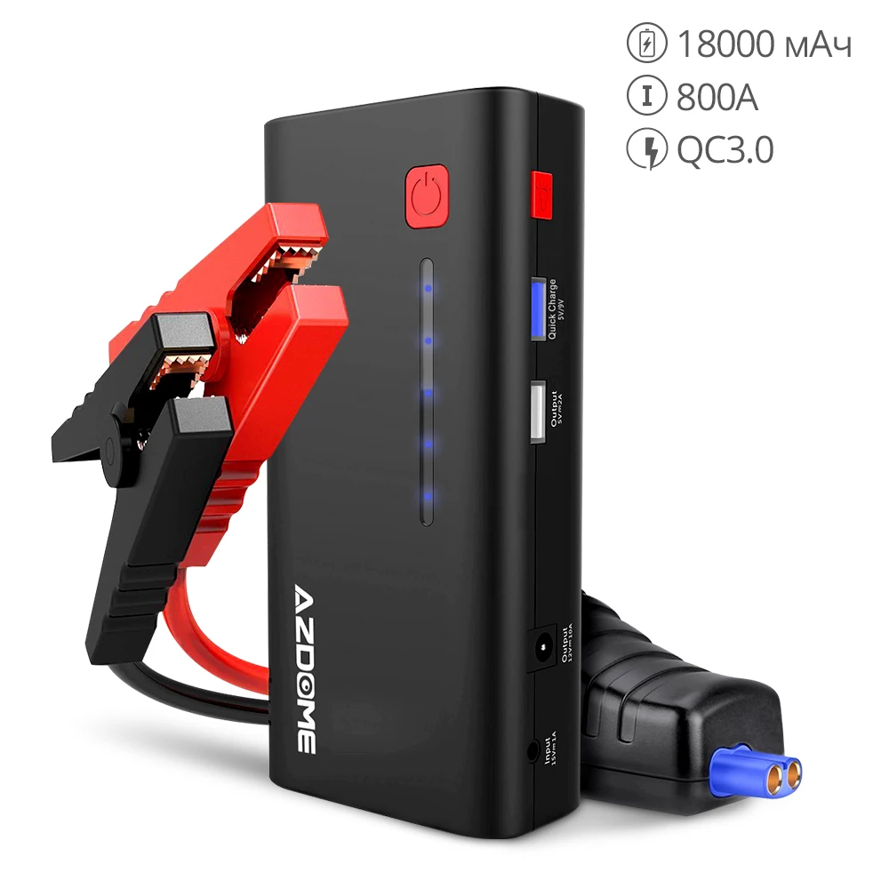 AZDOME Starting device Fast Charge XT01 800A 18000mAh (6.5L Gas or 5.5L Diesel Engine) Power Bank LED Flashlight Jump Starter|Пусковое