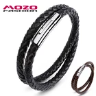 MOZO, модные брендовые ювелирные изделия для мужчин, черный, коричневый кожаный браслет из нержавеющей стали с цепочкой, Мужской винтажный браслет на руку, подарки 623