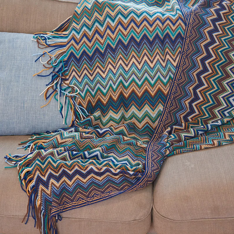 Striped Imitation Cashmere Blanket Bohemian Knit Home Bedding Aircraft Office Portable Travel Multifunction | Дом и сад