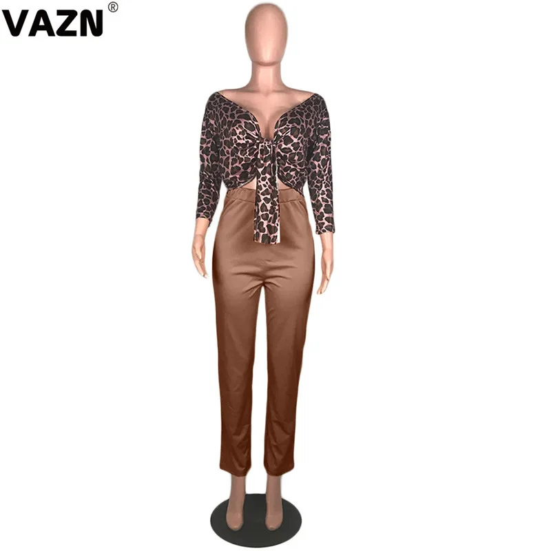VAZN MOM5015 повседневные спортивные костюмы с леопардовым принтом для ночного клуба, стильные брюки-карандаш длинные штаны с длинными рукавами, однотонные шифоновые женские комплекты из 2 предметов