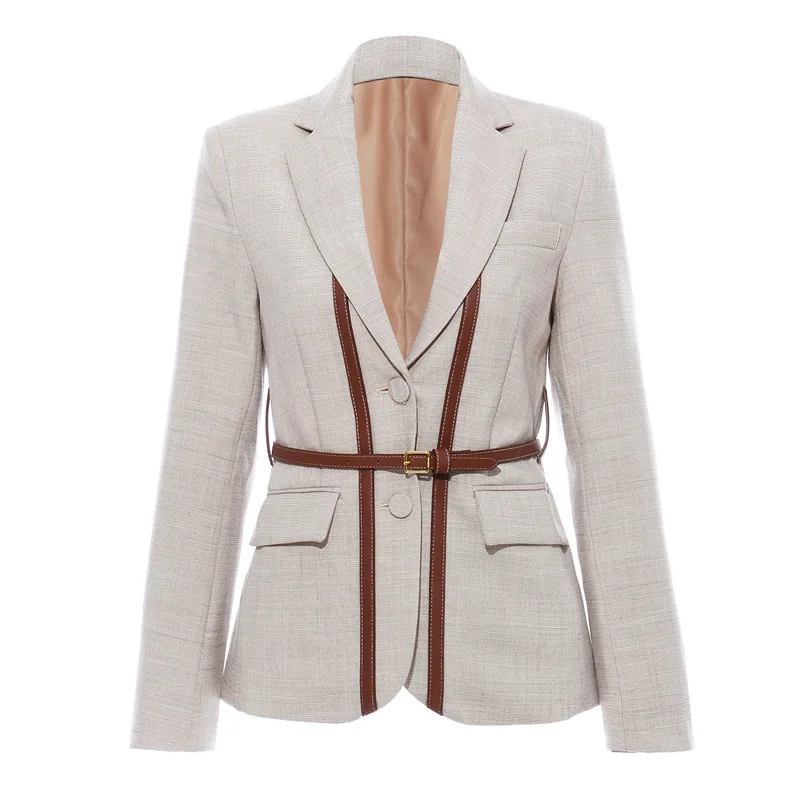 

DEAT 2021 New Spring And Summer Fashion Casual Long Sleeve Single Breasted Slim Solid Color Blazer Jacket Belt Coat Women SH606