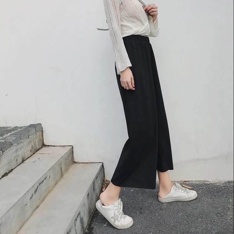 Брюки женские прямые с завышенной талией модные шикарные капри до щиколотки