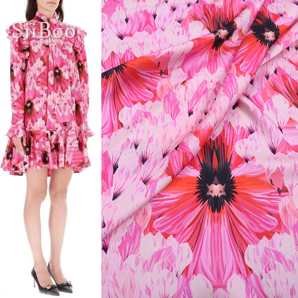 

French romantic digital printed peach pink spandex silk double georgette fabric for women summer dress telas por metro SP6144