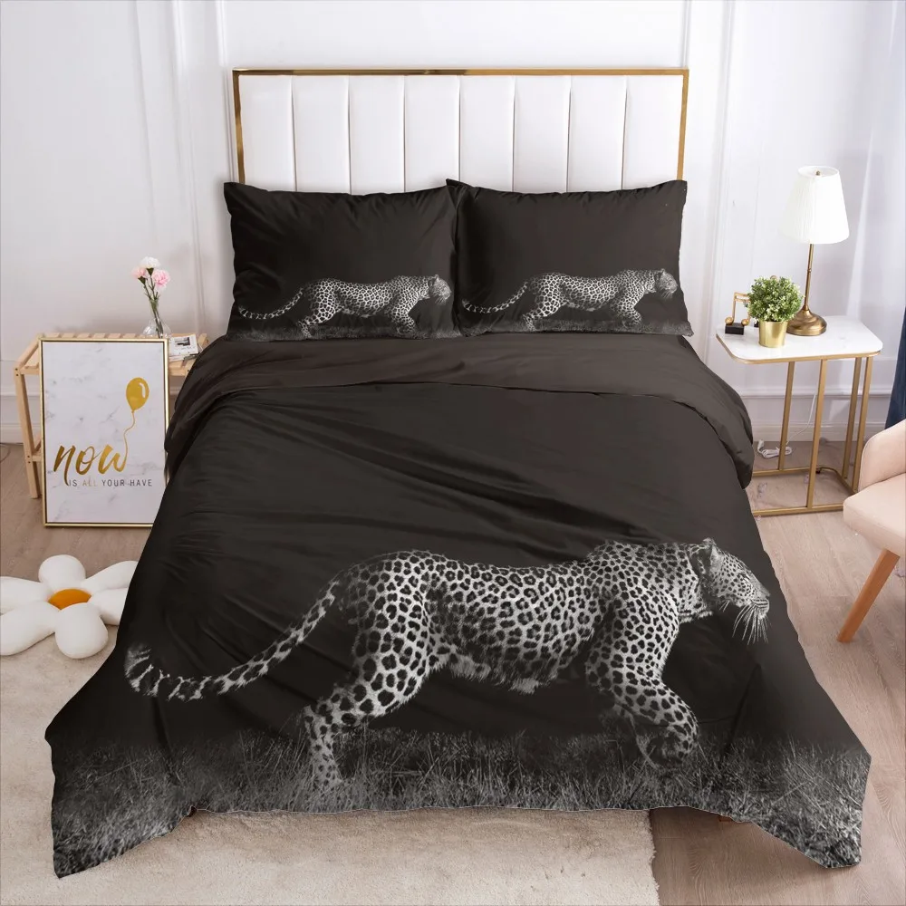 

3D Quilt Covers Pillow Shams Duvet Cover Sets Comforter Shell Bedclothes Bed Linens King Queen Single Leopard Home Textile