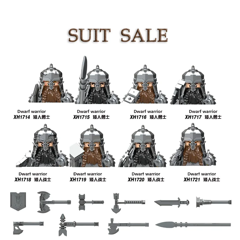 

8Pcs Set Medieval Series Mini Figures Dwarf Warrior Bricks Toy's Blocks Diy Assembled Model Educational Toys Gifts for Kids