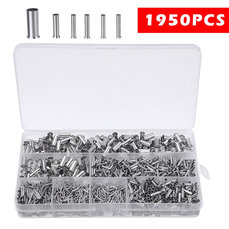 

1950 шт./компл. прочный провод концевые наконечники Пресс рукава ассортимент 0,5-10 мм неизолированная голой разъемы и клеммы для проводов, комплект