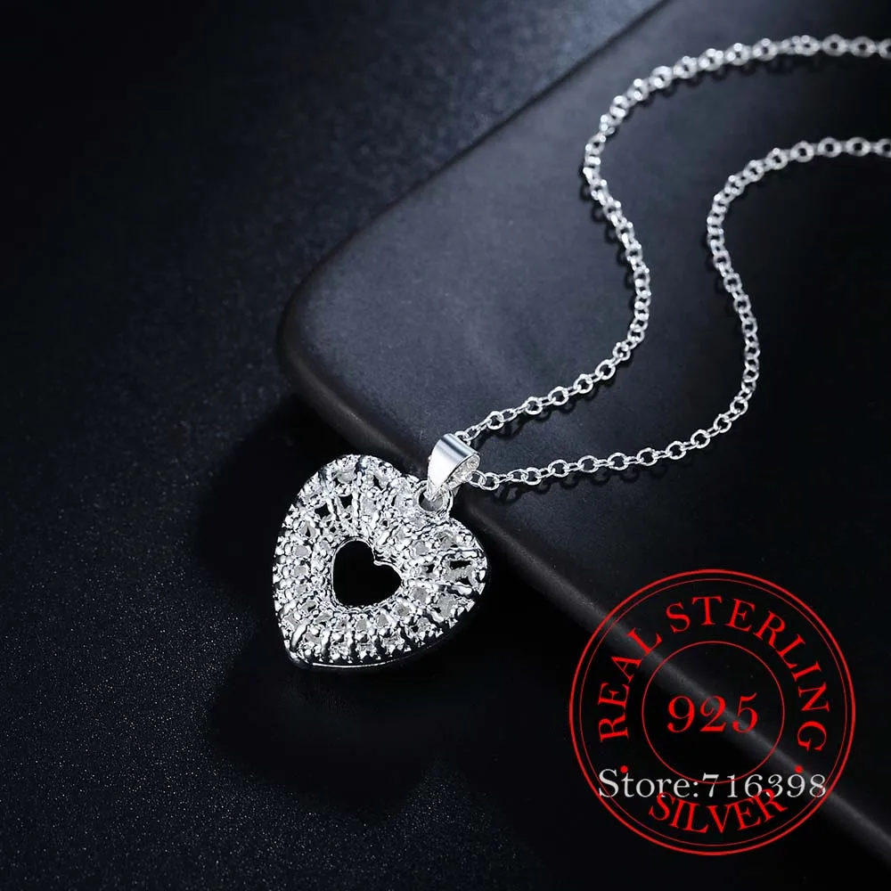 

2020 Vintage Bijoux Luxury Hollow Love Heart Statement Pendant Necklace for Women 925 Sterling Silver Fine Jewelry Accessories