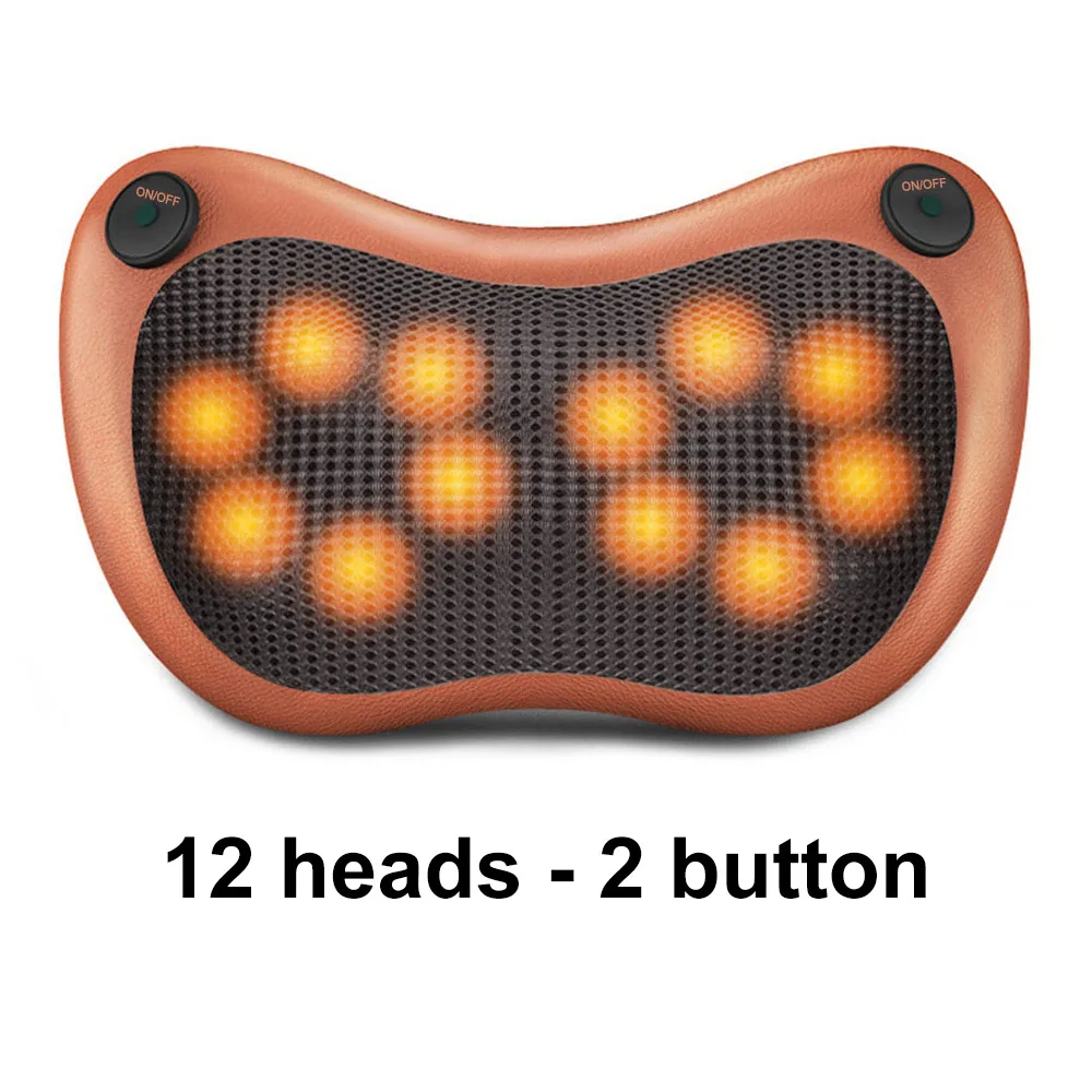 brown 2button 12head 12/8/6/4 глав массажная подушка сзади массажер для шеи шиацу боли автомобиля домой талии тело Электрический массажер - Цвет: brown 2button 12head