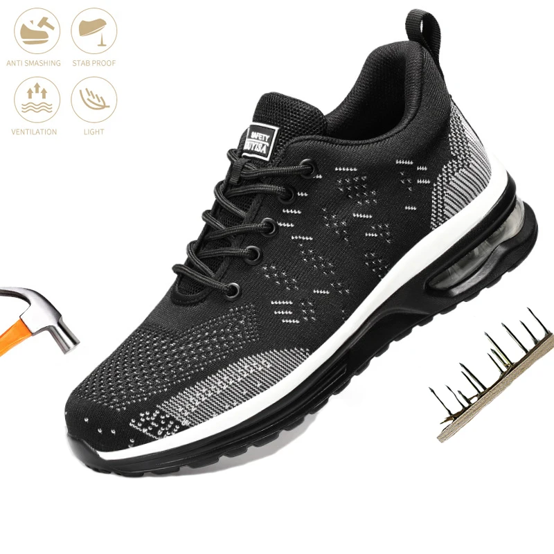 

Men Safety Shoes Breathable Mesh Indestructible Steel Toe Cap Work Boots Anti-piercing Non-Slip Comfortable Light Sneakers