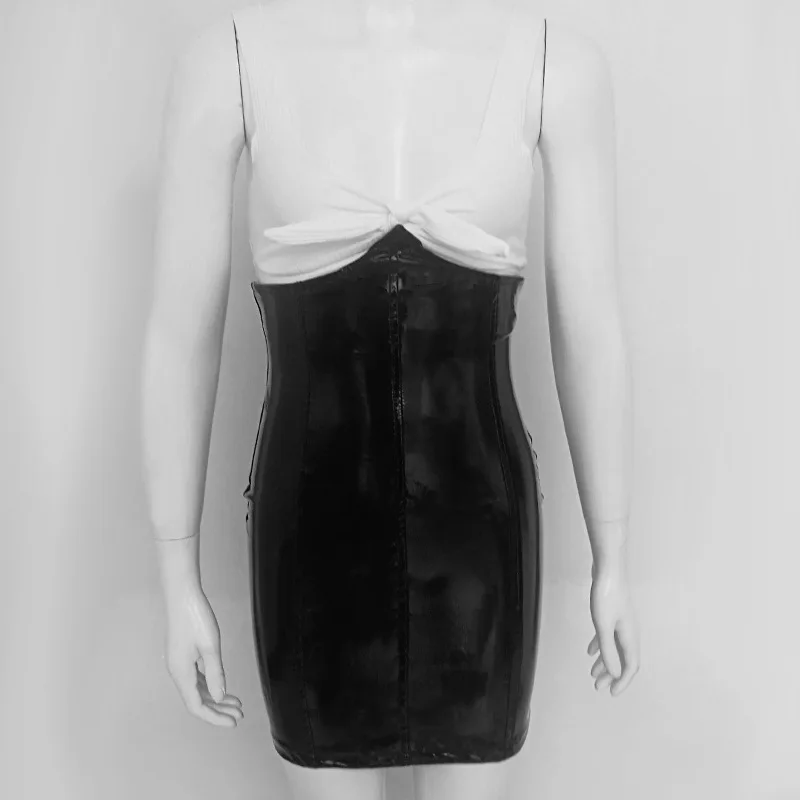 women PU leather black skirt