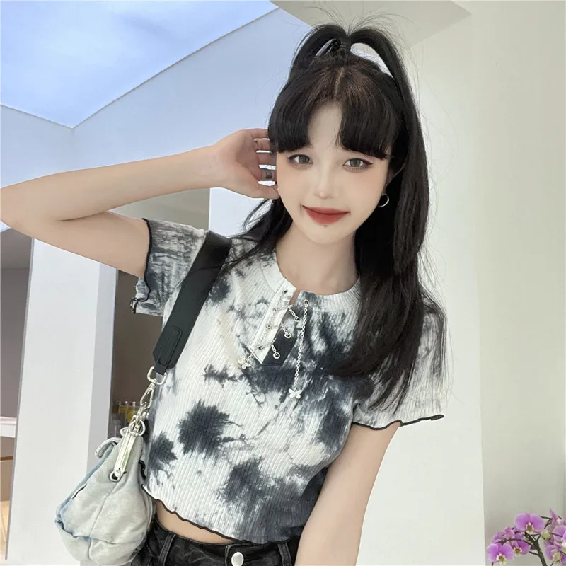 

O-neck Crop Top Y2k Gradient Slim T Shirts Women's Clothing Harajuku Style Ulzzang Streetwear Tees Ulzzang Fashion Brand New