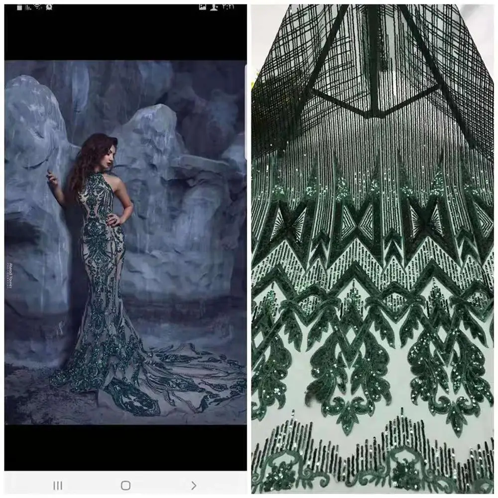 Красивое Зеленое вышитое пайетками французское Тюлевое нигерийское кружевное