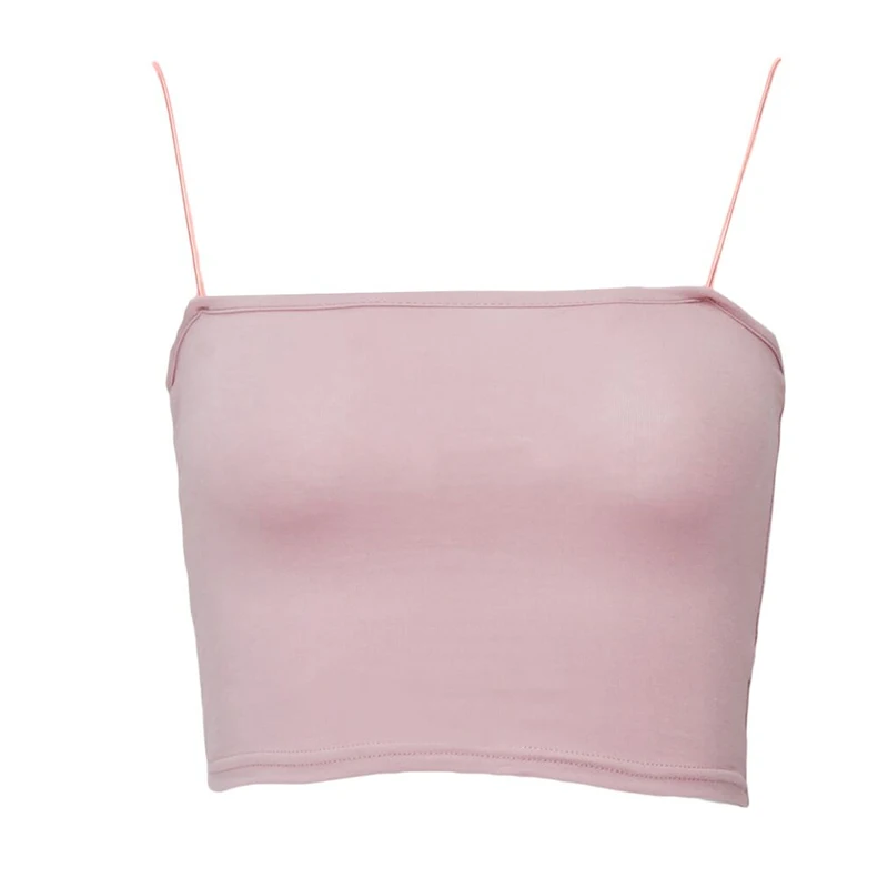 Pink Женский Тонкий Слинг короткий Танк Вязание короткий резиновый ремешок простой камзол двойной шейный жилет топы - Цвет: Pink