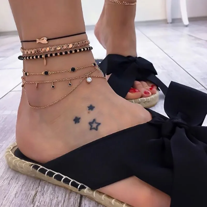 Tocona, черные, Украшенные бусинами, рыбий, Хрустальный канат, Boho, женские браслеты для щиколотки, многослойная цепочка, Очаровательное украшение ножной браслет, Tobillera 8540